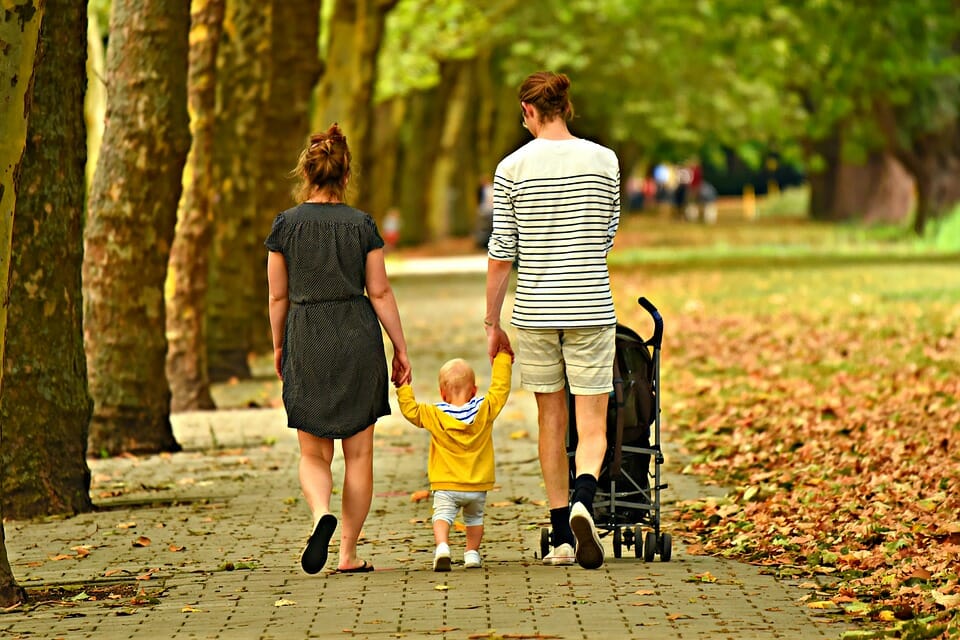 Parents and baby in the park