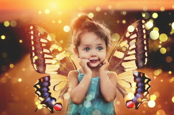 Girl with butterfly wings