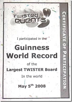Guinness World Record certificate