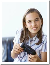 Girl holding a game console