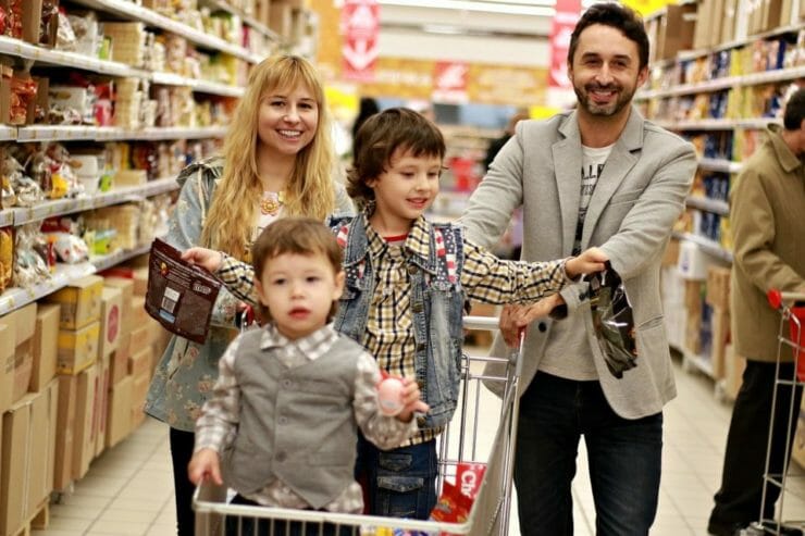 Parents and kids at the supermarket