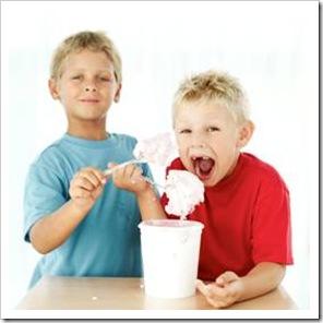 Boys eating ice cream - sleepover breakfast