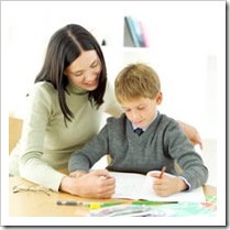 Mother helps son study