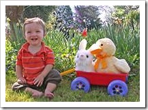 Toddler with toys in cart