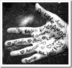 Written expressions of love on a hand