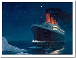 The big ship Titanic heading for an iceberg