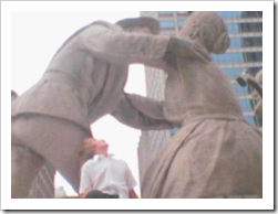 Couple fighting sculpture