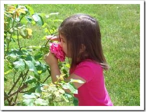 Girl smelling flower