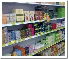 Food supplements aisle in a shop