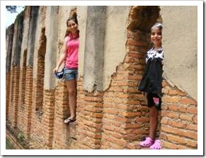 Girls in old Thai temple