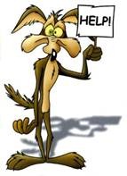 Wile E. Coyote with a help sign