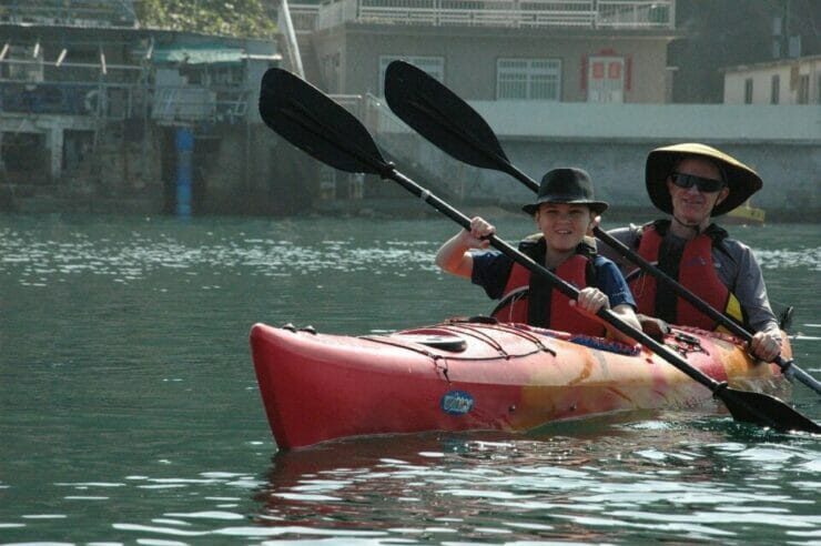 Father and son on a kayaking adventure