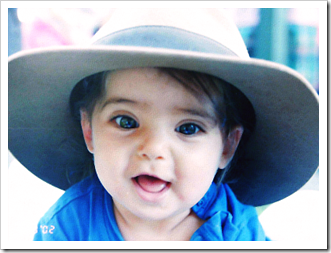 1-year-old Noff wearing my hat