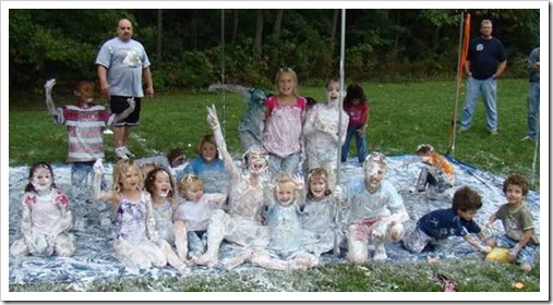 Kids having a messy splash
