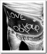 "Love your body" written on belly