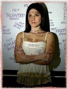 Labels projected on girl