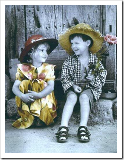 Boy and girl in retro style