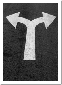 Arrows pointing left and right on the road