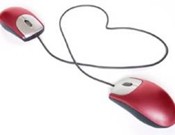 Computer mice connected by a heart shaped cord