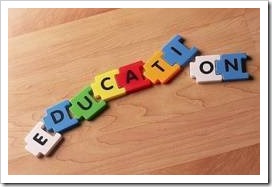 Puzzle pieces forming the word Education