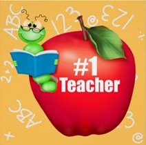 Bookworm in apple marked #1 Teacher