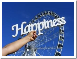 The word Happiness against the sky