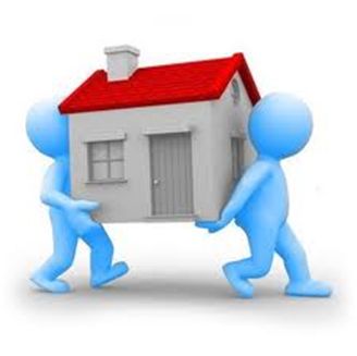 2 cartoon men moving a house