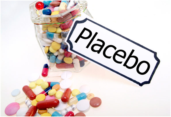 A jar of pills and a sign for placebo