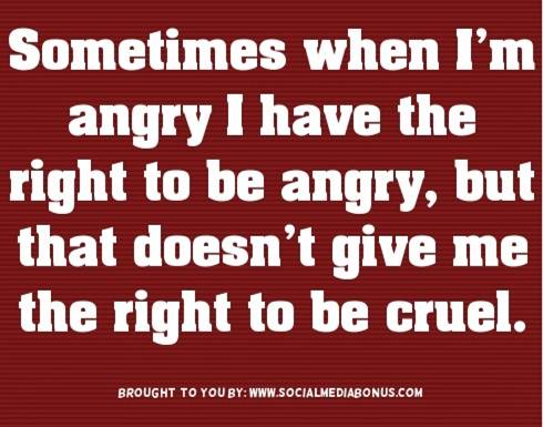 Sometimes when I'm angry, I have the right to be angry, but that doesn't give me the right to be cruel