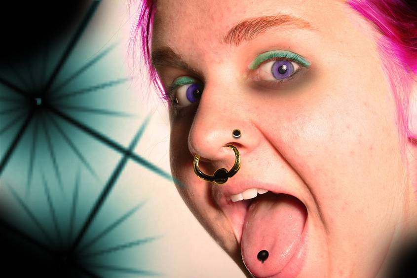 Tongue and nose piercing