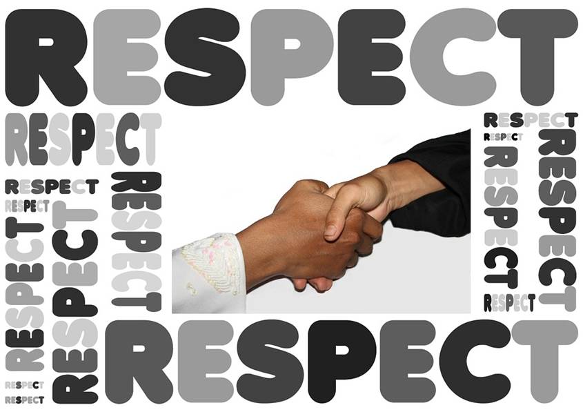 A handshake surrounded by the word respect