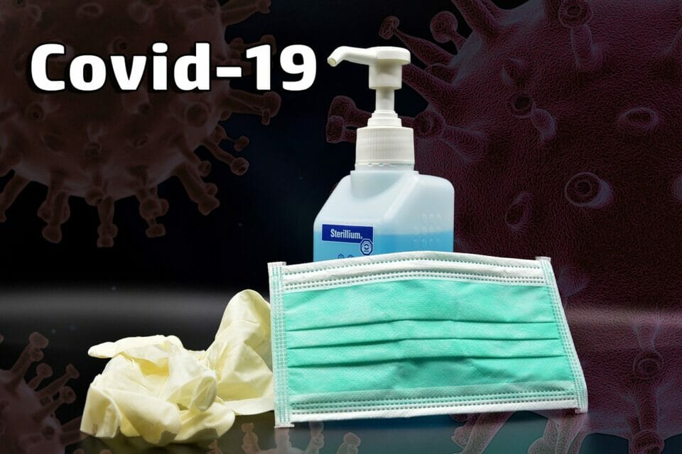 Mask, hand sanitizer and gloves - protection from COVID-19