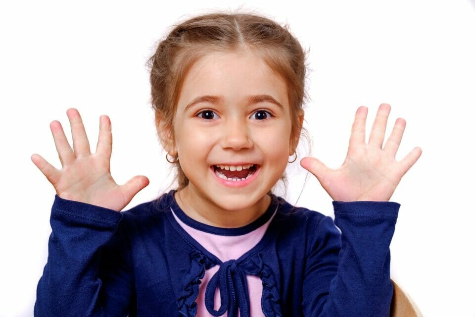 Girl showing her hands with excitement