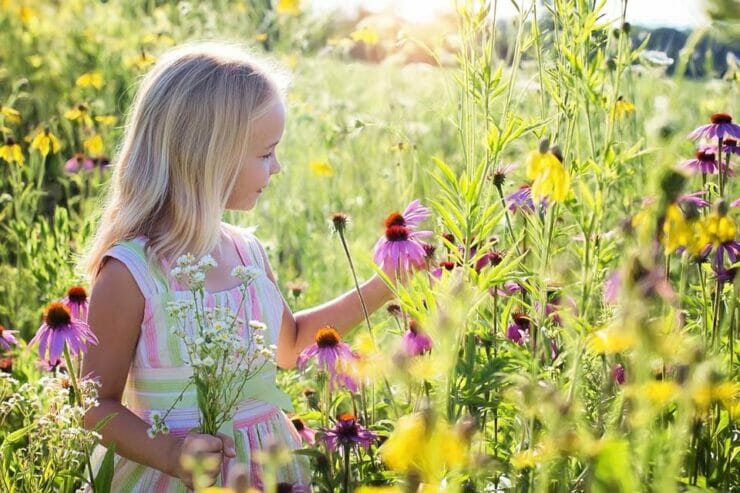 Girl in a field of flowers