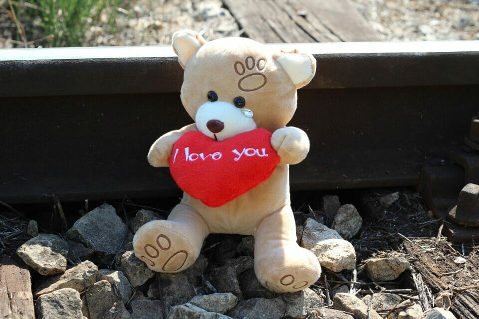 Teddy bear with a heart saying I love you