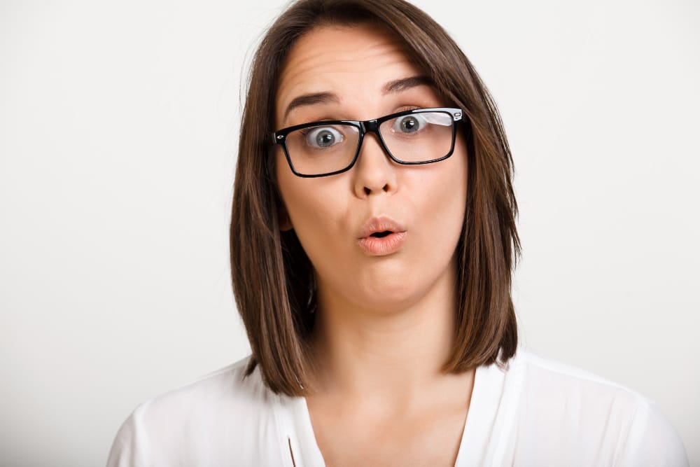 Woman with a sarcastic expression on her face