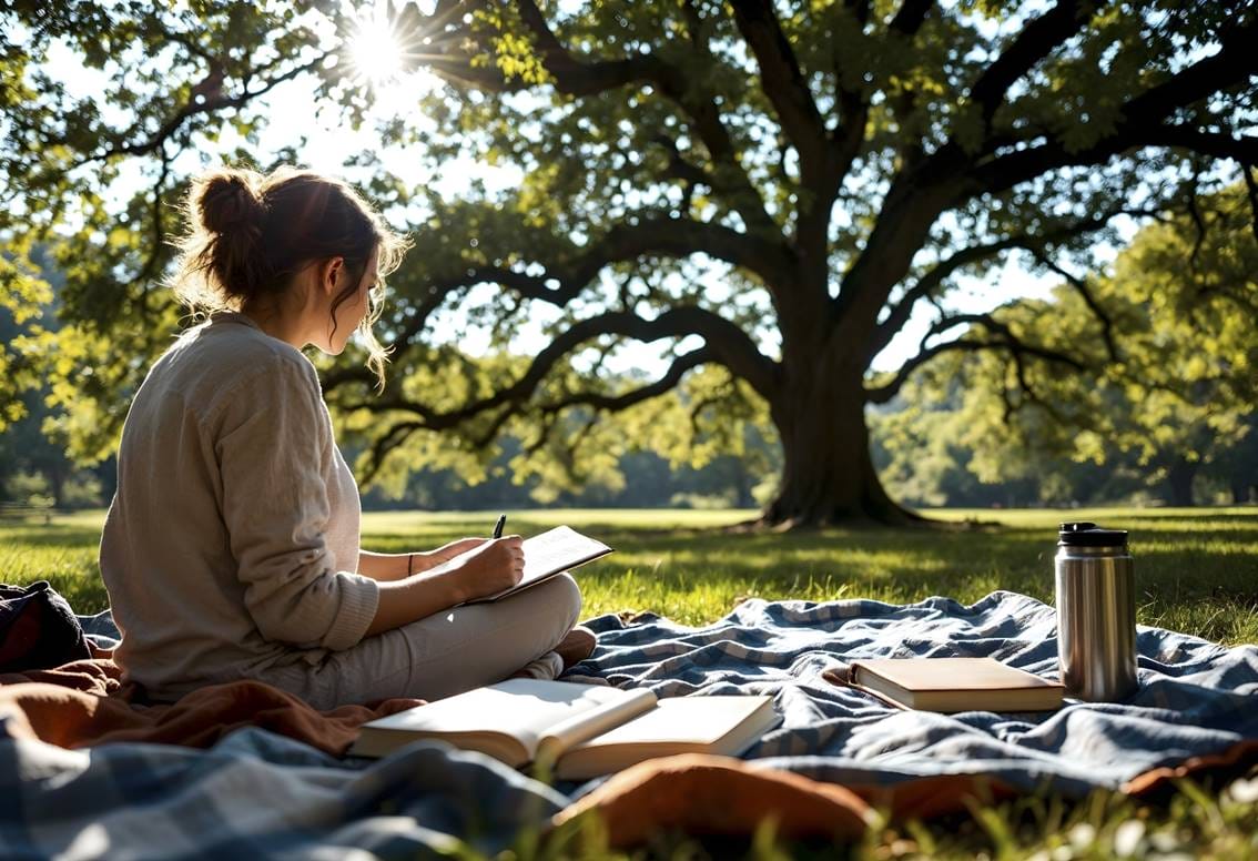 person journaling quietly at a silent retreat